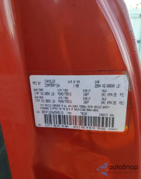 1998 Dodge Ram 1500 from USA, damaged, VIN 3B7HF12Z4WM249118